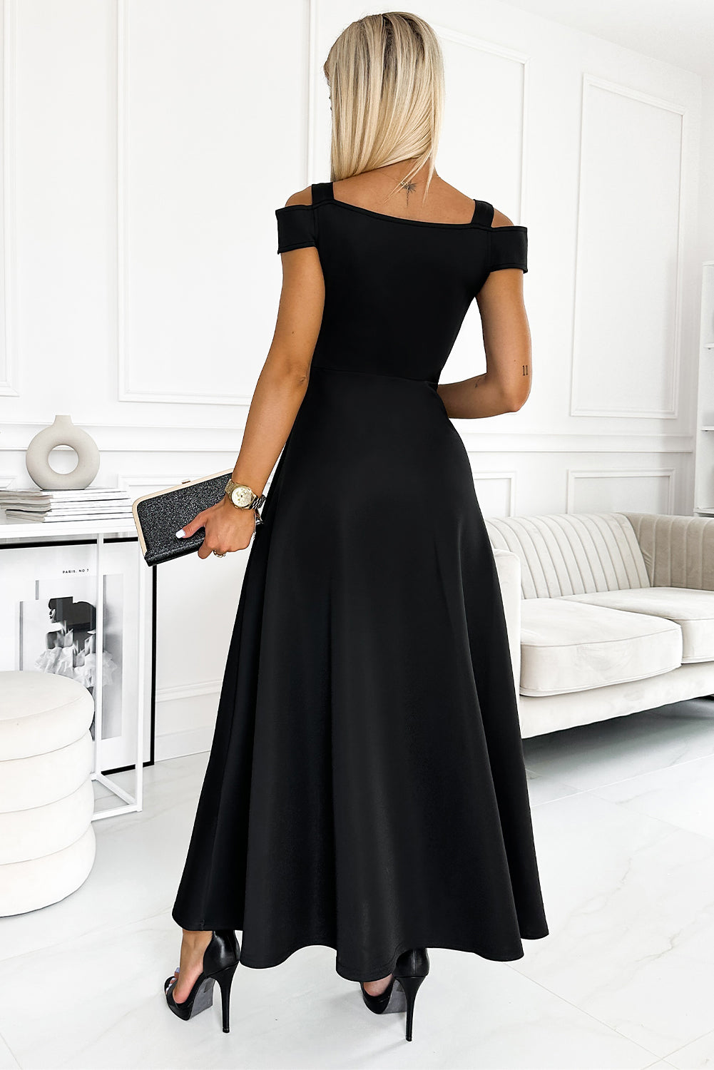 Cold-Shoulder Surplice Neck Maxi Dress